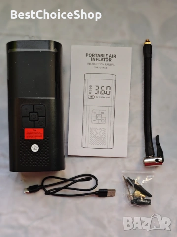 Преносим въздушен компресор с LED за кола, мотоциклет, велосипед, топки