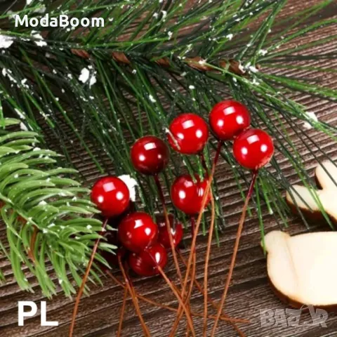 Изкуствени червени черешови клонки за коледна декорация 250 бр