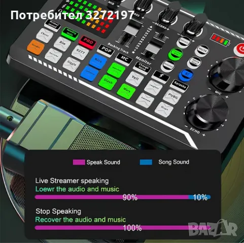 Професионален комплект кондензаторен микрофон в комплект със звукова карта F998 и аксесоари, снимка 4 - Други - 48324733