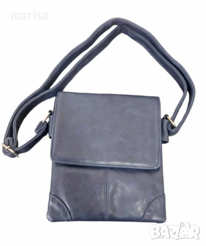 Чанта за рамо с капак, екокожа, синя - 8813