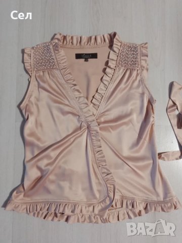 Красива бежова риза с камъни М, снимка 2 - Ризи - 49651531