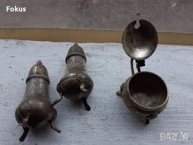 Стар антикварен бароков комплект малки солнички, снимка 3 - Антикварни и старинни предмети - 53443467