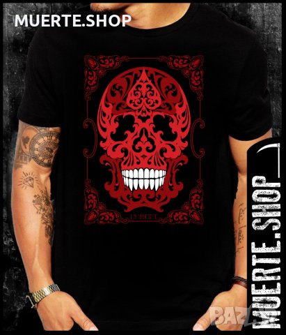 Черна тениска с щампа RED ORNAMENTED SKULL