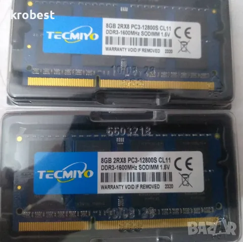 Нови и употребявани RAM памети за лаптоп Tecmiyo 16GB (2X 8GB) DDR3 1600MHz PC3-12800S 2RX8 1.5V, снимка 3 - Лаптоп аксесоари - 48411468