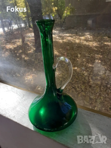 Невероятна голяма зелена кана гарафа декантер, снимка 2 - Антикварни и старинни предмети - 53408563
