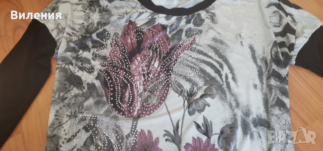 Красива блуза с декорация от камъчета, материя с ликра, снимка 2 - Блузи с дълъг ръкав и пуловери - 33816942