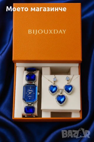 Дамски комплект часовник + обеци и колие от медицинска стомана, снимка 2 - Бижутерийни комплекти - 53110191