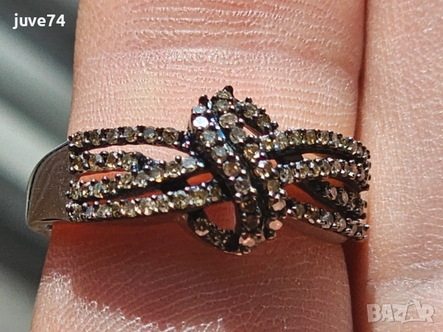 СРЕБЪРЕН ПРЪСТЕН С ДИАМАНТИ ЦВЯТ КОНЯК (АФРИКА) НЕТРЕТИРАНИ СЕРТИФИКАТ, снимка 4 - Пръстени - 53155098