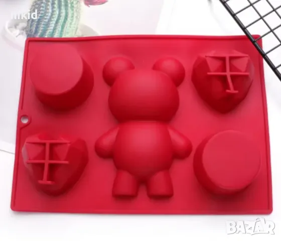 Мече диамантено сърце кръг основа силиконов молд форма фондан шоколад гипс декор , снимка 2 - Форми - 49264954