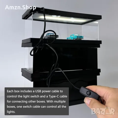 Паркинг витрина гараж за Hot Wheels колички Акрилен Дисплей с Led за 1:64 колекционерски коли, снимка 4 - Колекции - 50241055