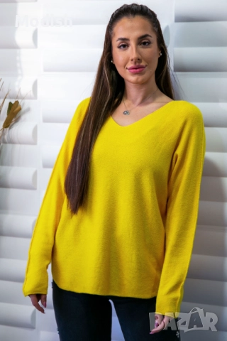 Едноцветен дамски пуловер с V-образно деколте 9431, снимка 13 - Блузи с дълъг ръкав и пуловери - 52882312