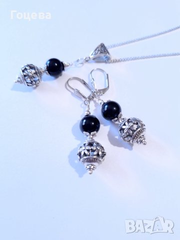 Разкошният ни нов комплект с камъни Черен диамант и фини филигранни орнаменти в цвят сребро , снимка 7 - Бижутерийни комплекти - 41819158