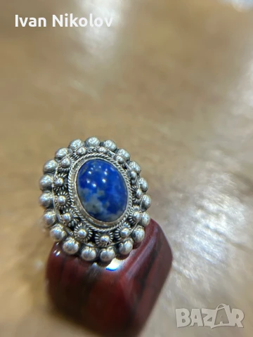 Сребърен пръстен Лапис лазули, снимка 2 - Пръстени - 50635201