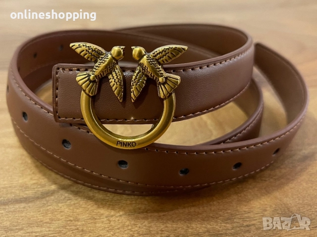 **НОВ** луксозен кожен PINKO колан в кафяв цвят