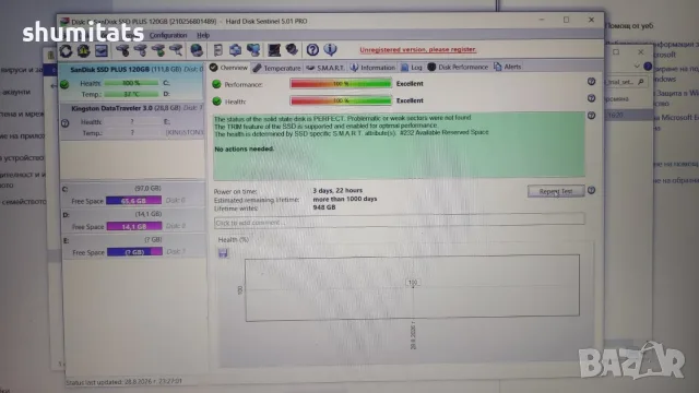 SSD 120gb SanDisk на 3 дена работа 100% здраве
