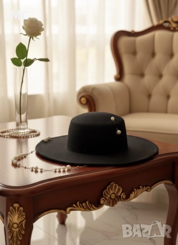 Черна дамска шапка Федора, снимка 3 - Шапки - 52199049