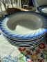 Керамичен комплект за хранене Италия, преливащ син кант и вълнист релеф 6 основни-25 см, 6 супени-23, снимка 3