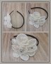 Диадема с бяло плетено цвете и черна сатенена основа, снимка 1 - Аксесоари за коса - 35858900