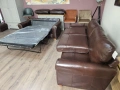 Кафяв кожен комплект дивани четворка и двойка с функция сън, снимка 6