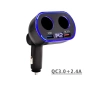 Разклонител за запалка 12V/24V с волтметър, 2 гнезда и QC 3.0 USB, снимка 1