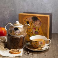 Сет чайниче Целувката - чашка 200 мл, чайниче, чинийка и лъжичка, снимка 2 - Чаши - 41124277
