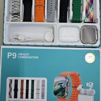 Смарт часовник P9 със слушалки и 7 различни каишки, снимка 3 - Смарт гривни - 42576954
