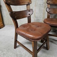 Масивни дъбови трапезни столове с естествена кожа, снимка 3 - Столове - 42652505