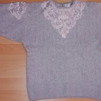 Топъл и мек мохерен пуловер с дантела, M-L, снимка 1 - Блузи с дълъг ръкав и пуловери - 40389984