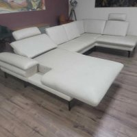 Кремав кожен ъглов П образен диван ZE-EM20075 с ел. механизъм, снимка 7 - Дивани и мека мебел - 44216233