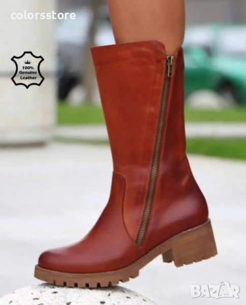 Равни ботуши - кафява ЕСТЕСТВЕНА кожа - 6363, снимка 1