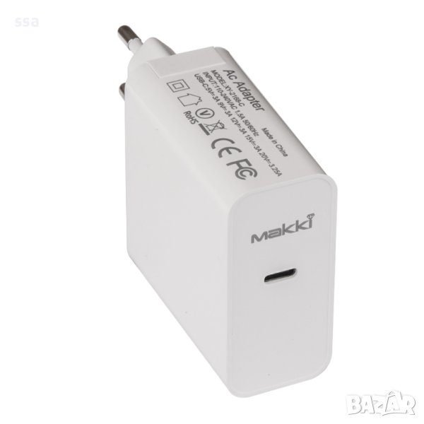 Makki 65W USB Type-C Универсално зарядно Charger GaN, White - 24 месеца гаранция, снимка 1