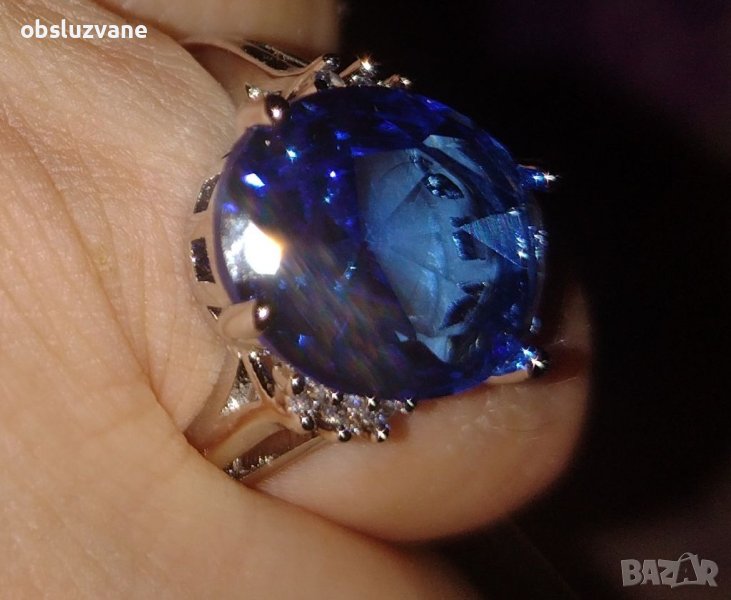 Луксозен пръстен с голям сапфир, снимка 1