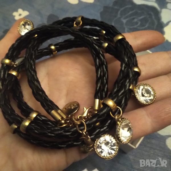  Кожено колие с позлата и сваровски разпродажба , снимка 1