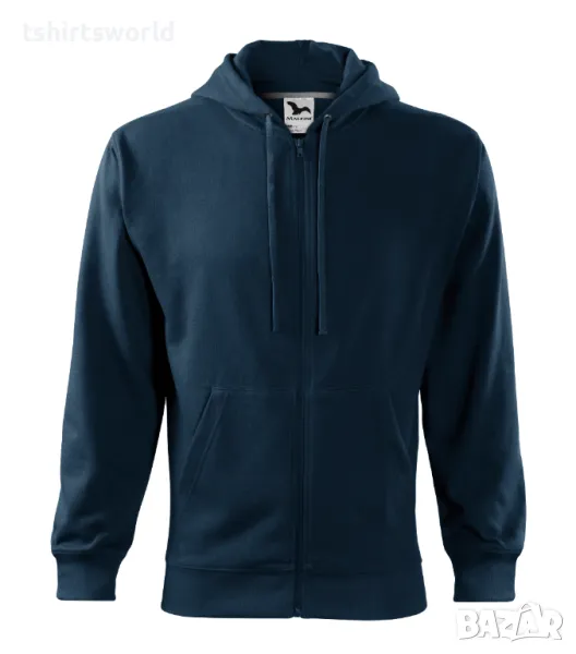 Нов мъжки суичър с ЦИП и качулка в тъмносин цвят, снимка 1