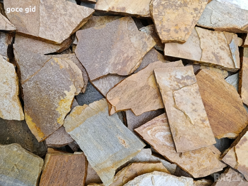 Естествен пъстър гнайс плочи – нерязани, кафяво-златни нюанси | Облицовки и настилки | Директно от п, снимка 1