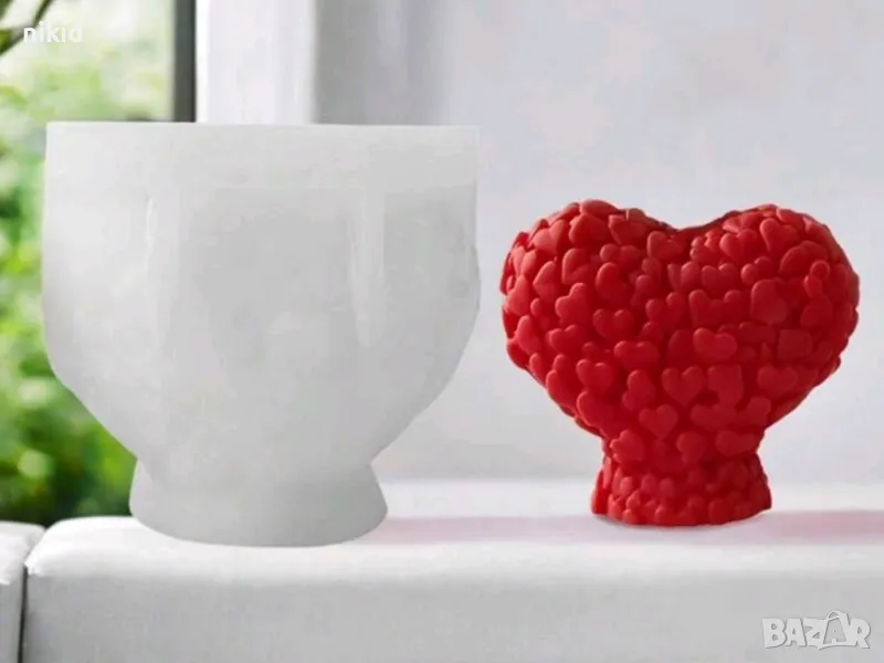 3D сърце от сърца на стойка силиконов молд форма фондан шоколад смола гипс свещ сапун, снимка 1