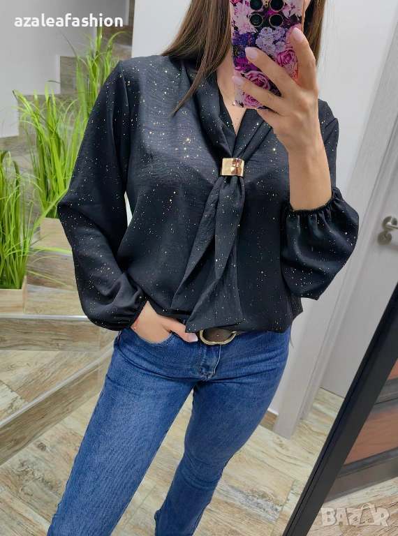 Блуза с бляскави частички в черно, снимка 1