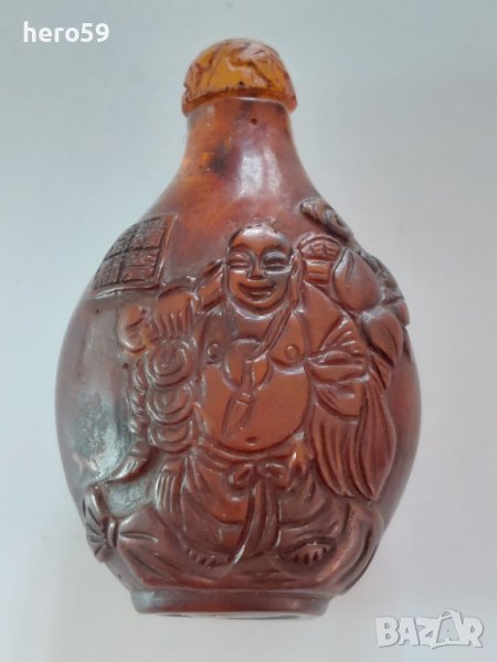 Старо китайско шишенце за емфие/червен кехлибар 18- 19век Cherry Amber Snuff Bottle , снимка 1