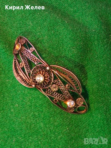 СРЕБЪРНА ФИЛИГРАННА АРТ ДЕКО ШНОЛА ФИБА за КОСА с ЦИРКОНИ МАЙСТОРСКА ЮВЕЛИРНА СТАРА РАБОТА 24071, снимка 1