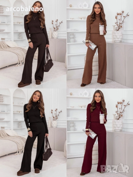 Дамски комплект от две части от блуза с поло яка и широки панталони Kimbree, 4цвята , снимка 1