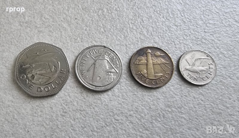 Монети. Карибски басеин. Барбадос. 1 долар и 0.25, 5, 1  цента. 4 бр., снимка 1