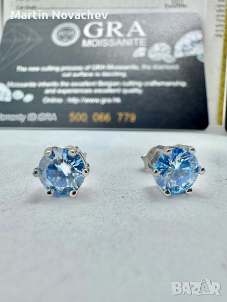 Сребърни обеци с мойсанит (Диамант) 1 карат, снимка 1