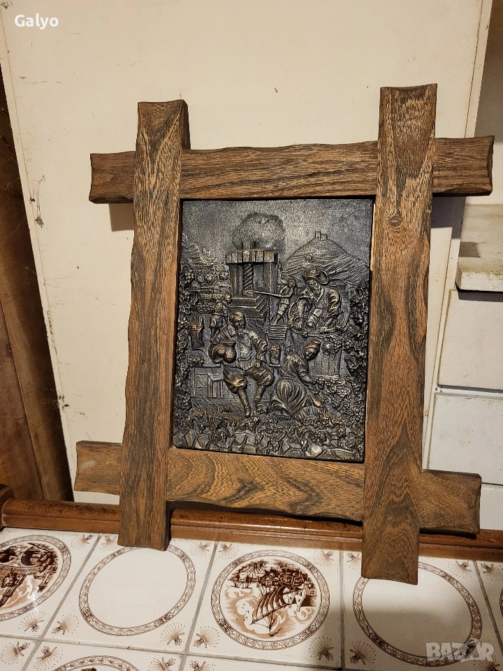 Винен фестивал, метална картина с дървена рамка, снимка 1