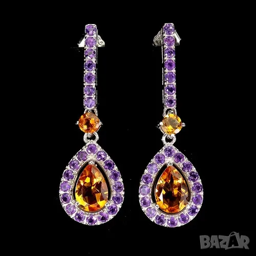 925 сребърни обеци с цитрин 9x6mm подходящи за подарък, снимка 1