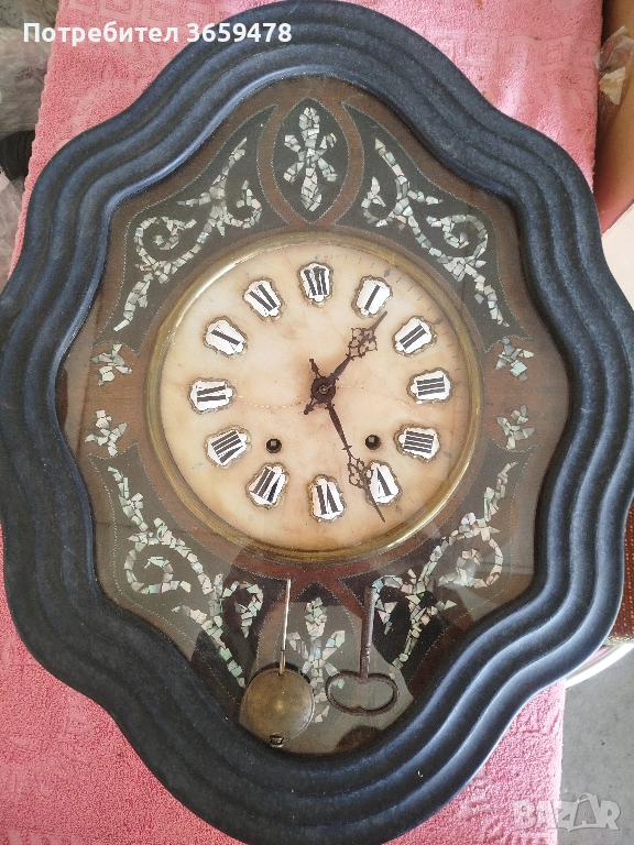 Антикварен Френски часовник с инкрустация от седеф, снимка 1