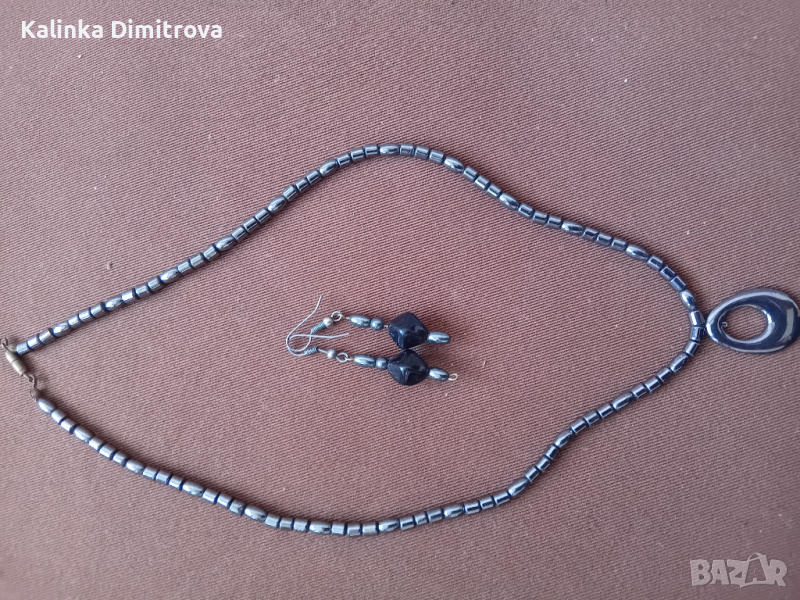 Комплект колие и обици от хематит., снимка 1