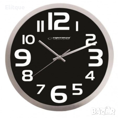 Стенен часовник Zurich, 25см., големи цифри, кварц, черен, бял, снимка 2 - Стенни часовници - 52842608