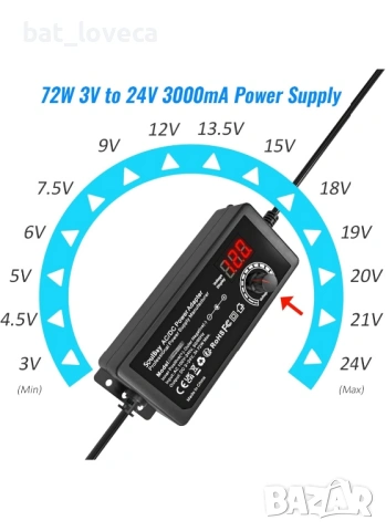 Универсално AC / DC адаптер зарядно устройство с 14 щепсела за свързване, 3V - 24V регулируеми, 3A 7, снимка 2 - Друга електроника - 53668120