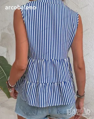 Дамска раирана риза без ръкави с v-образно деколте, снимка 4 - Ризи - 49667678