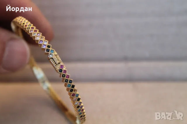 Дамска сребърна гривна с камъни и с позлата, снимка 5 - Гривни - 48500105